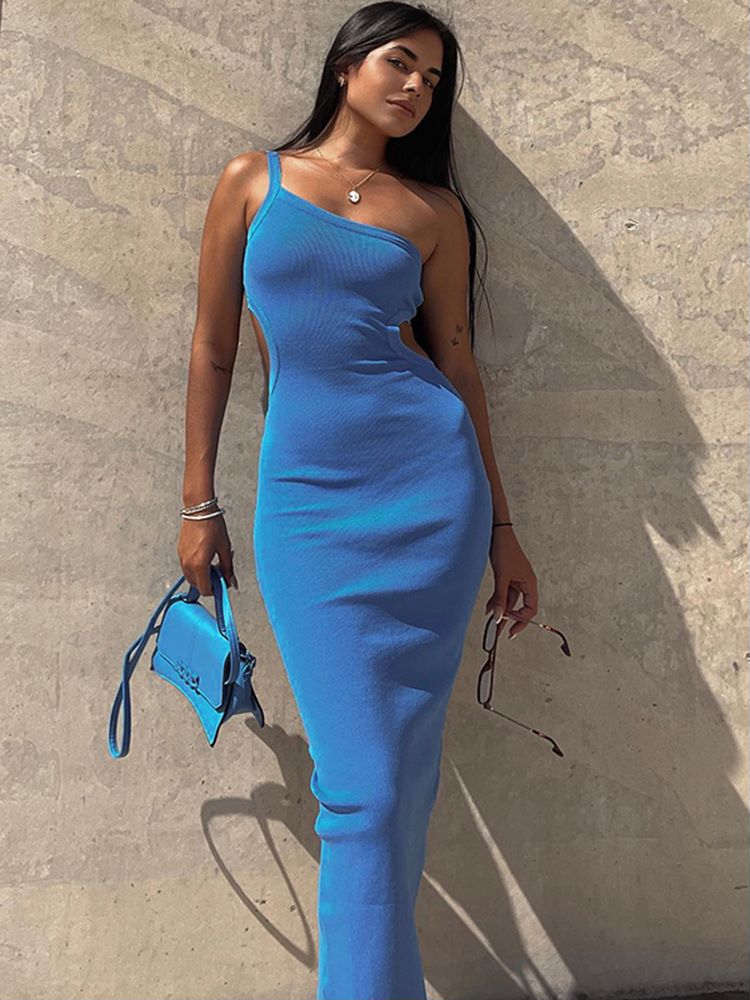 Backless Solid Cut Out Midi Dress