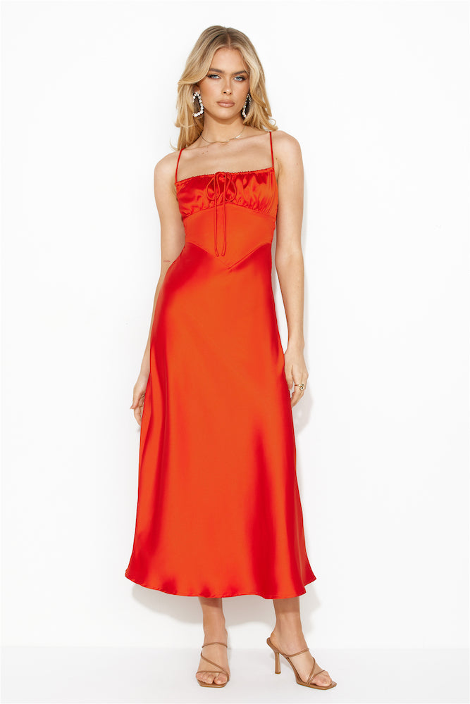 Paid To Attend Satin Maxi Dress Red