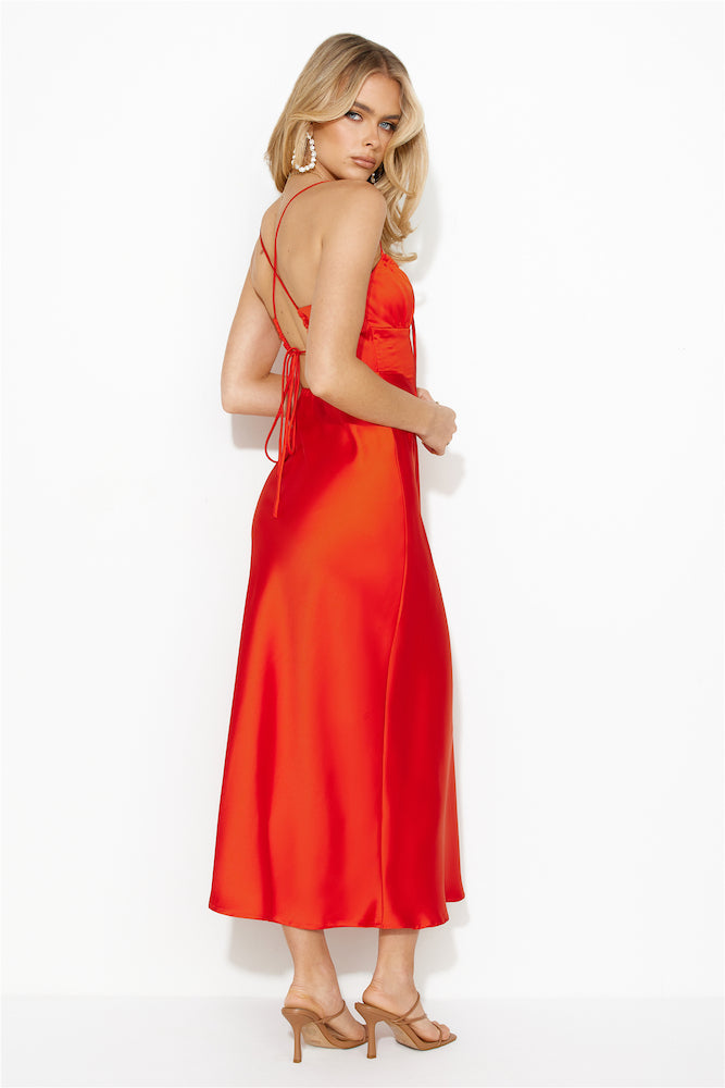 Paid To Attend Satin Maxi Dress Red