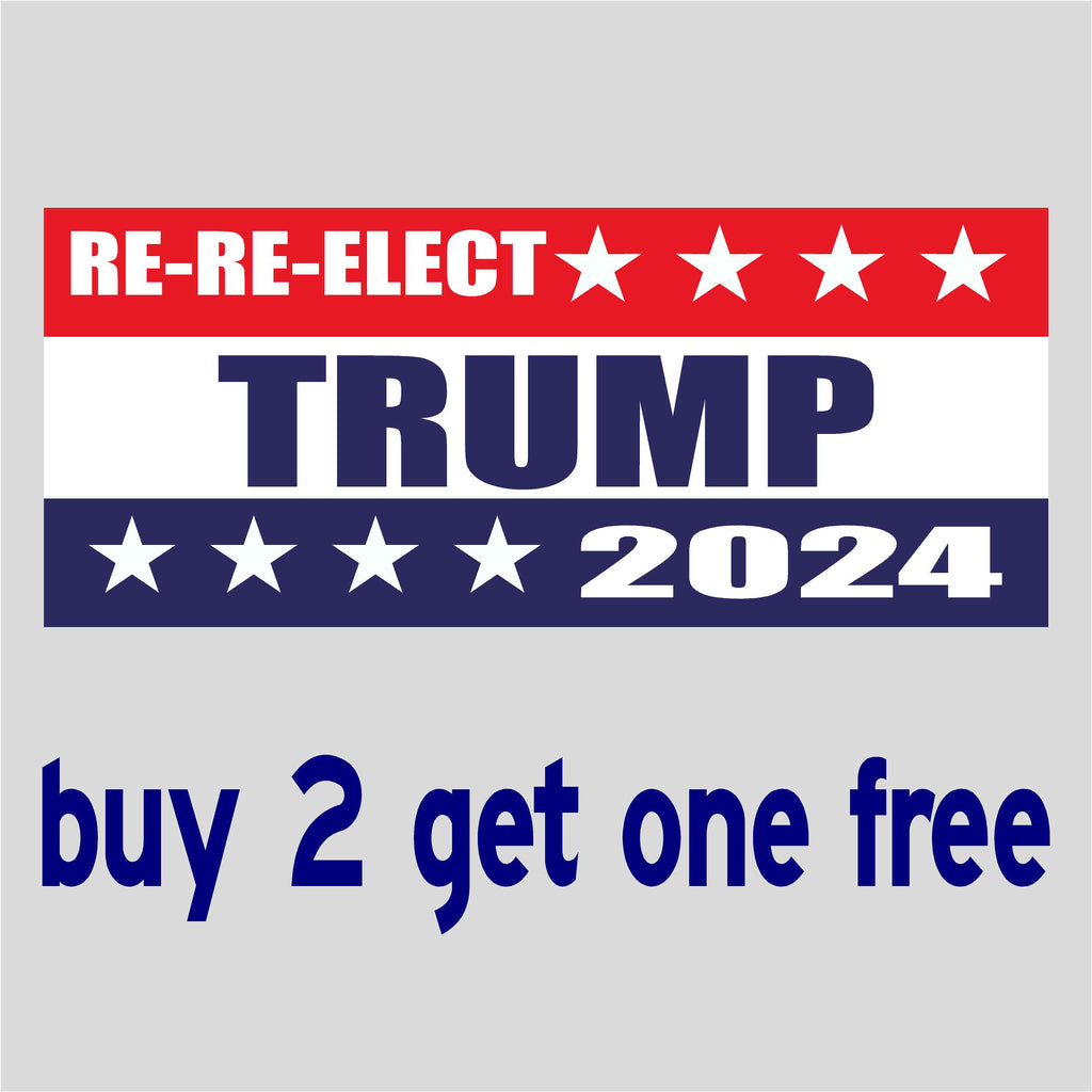 REREELECT Trump 2024 Bumper Sticker 4" x 9" MADE IN USA Red, W