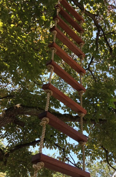 Treehouse Supplied rope ladders are made to length for a popular way to climb up to your treehouse! Choose type of wood rungs and length and that's it!