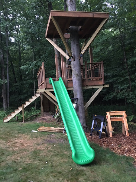 Slides are great for keeping kids moving in circles... down & up and down & up again. We stock slides that can be assembled yourself and adjusted to platforms of various height.