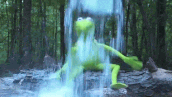 Kermit der Frosch bekommt eine Wasserdusche. Quelle: giphy