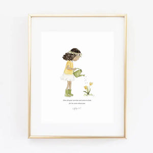 1 Peter 5:7 Watering Girl Scripture Print - Lake And Laurel Company