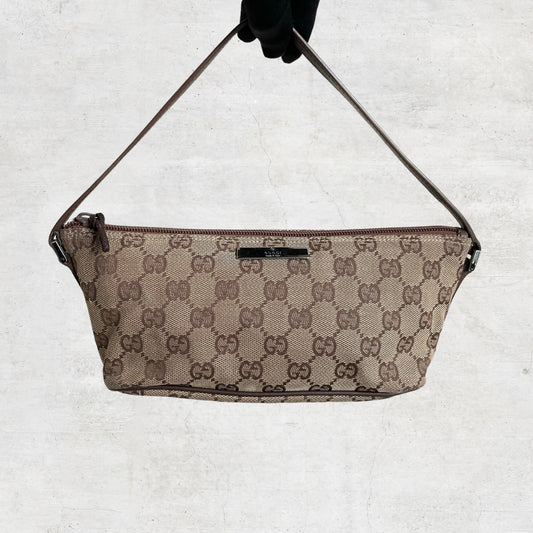 Gucci GG Canvas Black Monogram Mini Pochette Boat Bag – Vanilla
