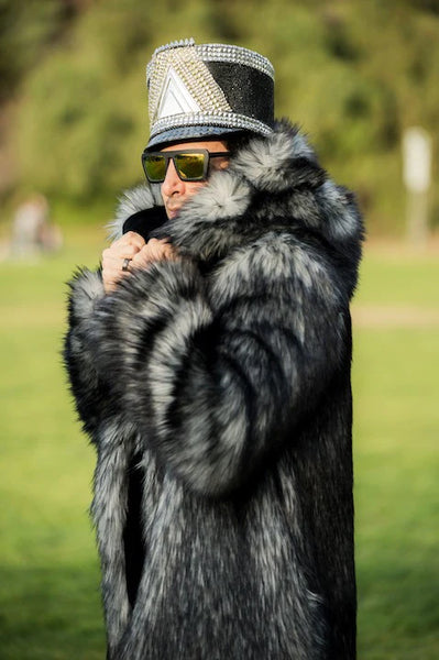 men’s gray faux fur coat