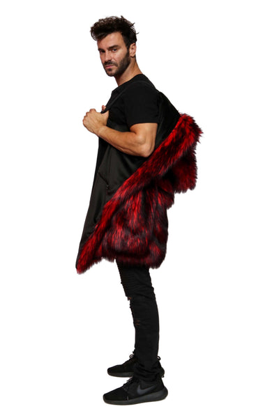mens red faux fur coat