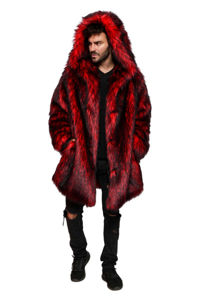 mens red faux fur coat