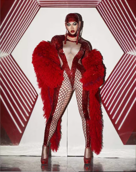 drag queen in faux fur