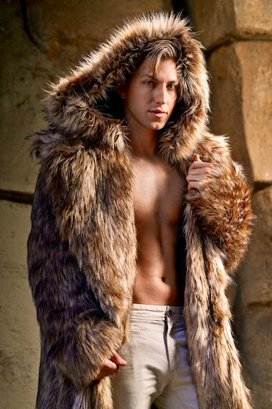 men’s brown faux fur coat