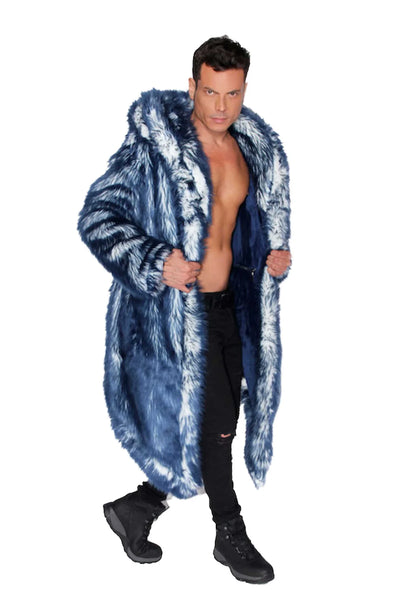 men’s blue faux fur coat