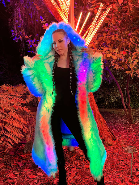 led faux fur coat