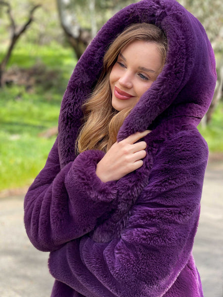 purple fur coat