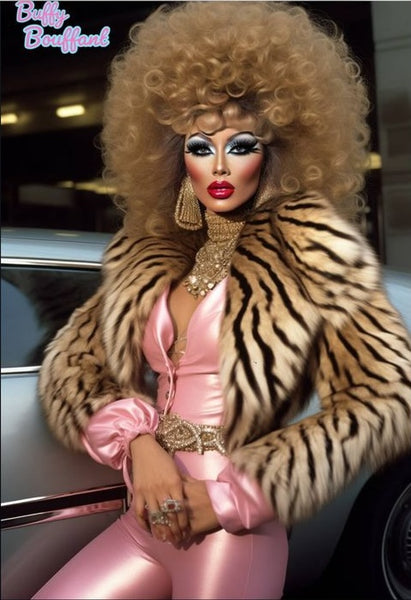 drag queen in faux fur