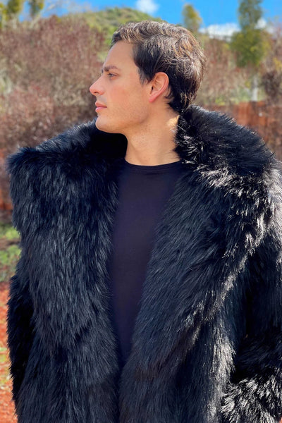 men's black faux fur coat