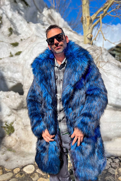 men’s blue faux fur coat