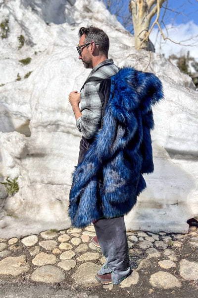 men’s blue faux fur coat