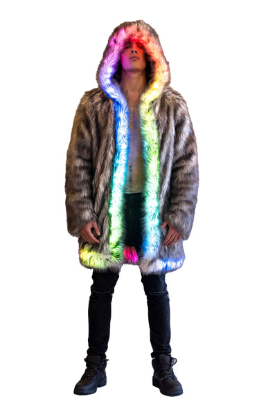 men’s LED gray faux fur coat