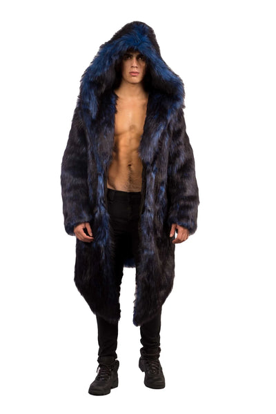 men’s blue faux fur coat