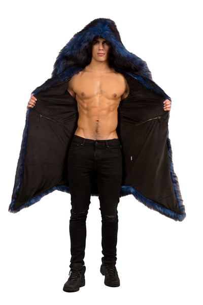 men’s blue faux fur coat