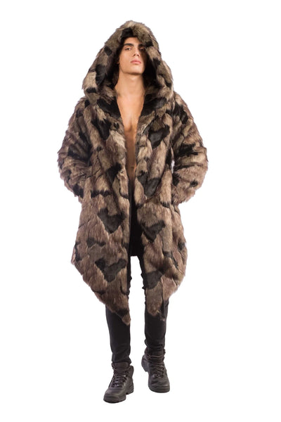 men’s brown faux fur coat