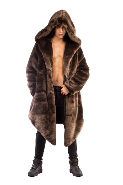 men’s brown chinchilla faux fur coat