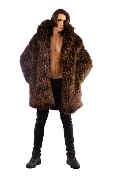 men’s brown faux fur coat