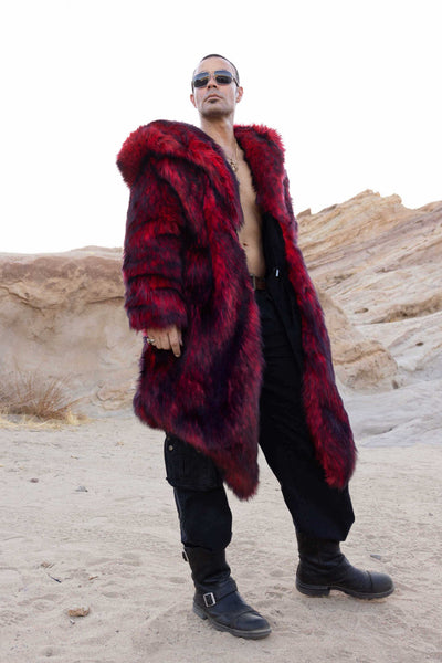 mens red faux fur coat