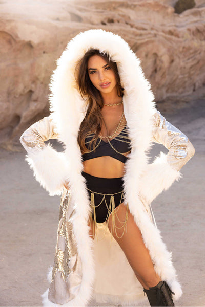 luxury faux fur sequin coat