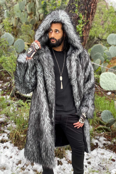 men’s gray faux fur coat