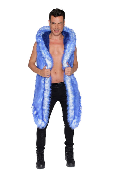 men’s blue faux fur vest