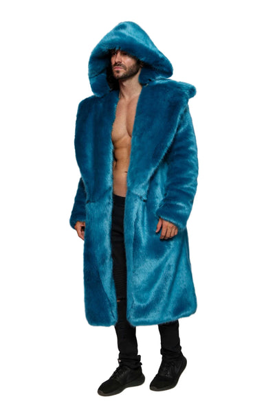 men’s blue faux fur coat