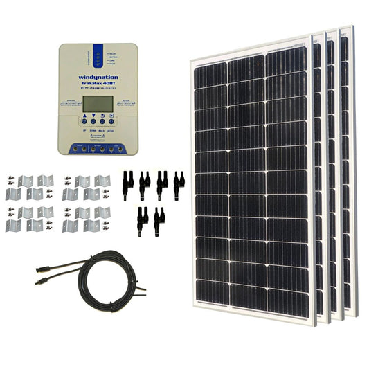 WindyNation Kit de panel solar monocristalino de 400 vatios + inversor de  corriente VertaMax de 1500 W + batería de ciclo profundo AGM de 300 Ah para