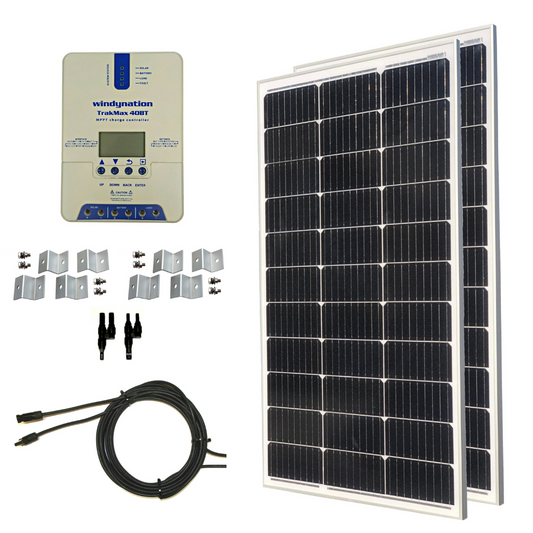 WindyNation 200 Watt Monocrystalline Solar Panel Kit + 1500W VertaMax Power  Inverter + 100ah AGM Deep Cycle Battery for RV, Boat, Off-Grid 12 Volt…