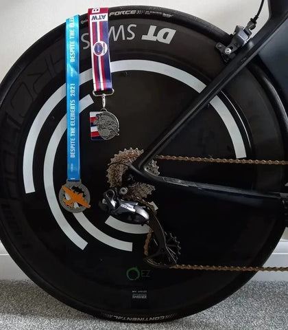 DT Swiss Wheels fitted with an EZ Disc to make them go faster in triathlon and time trial.