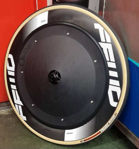 FFWD Wheel Fitted with an EZ Disc to go faster, disc wheel for a triathlon and cycling