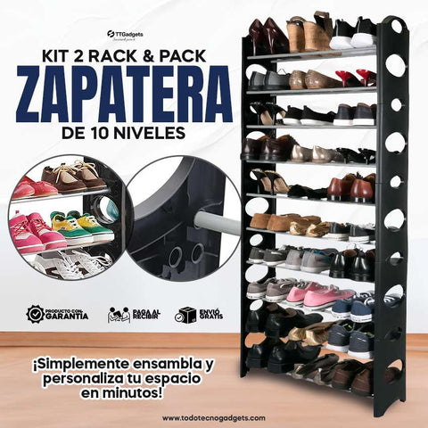 Zapatera Para 30 Pares Rack And Pack Con 10 Niveles Fácil Armado Y Practico