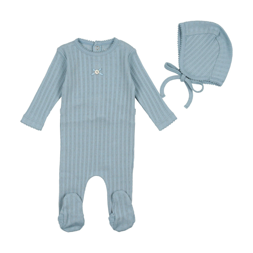 Analogie Pointelle Knit Footie & bonnet – Babys breath layette