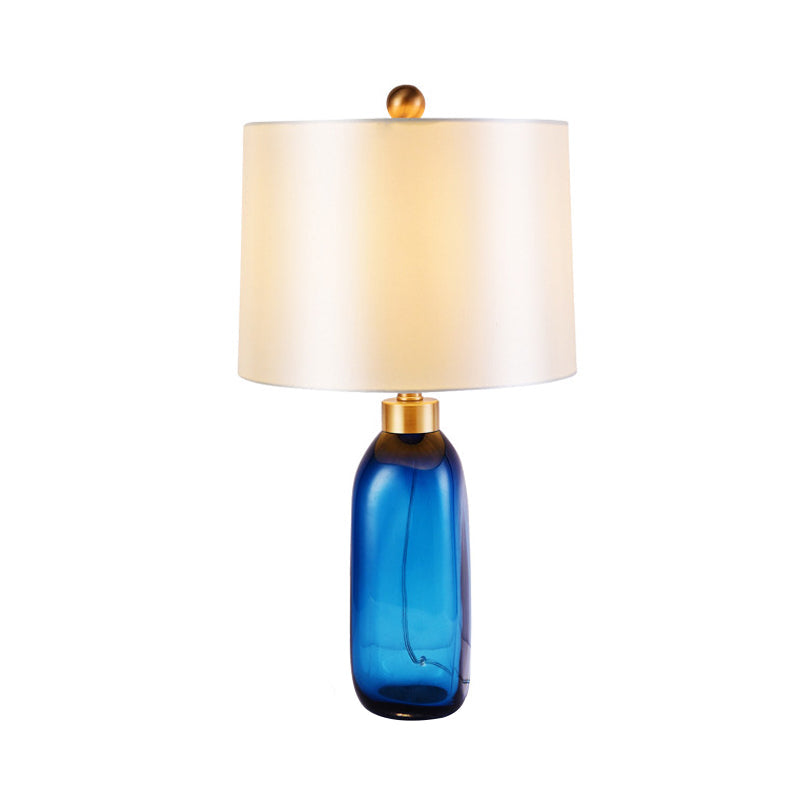 1 Head Living Room Task Light Modern Blue Table Lamp with Cylindrical Fabric Shade