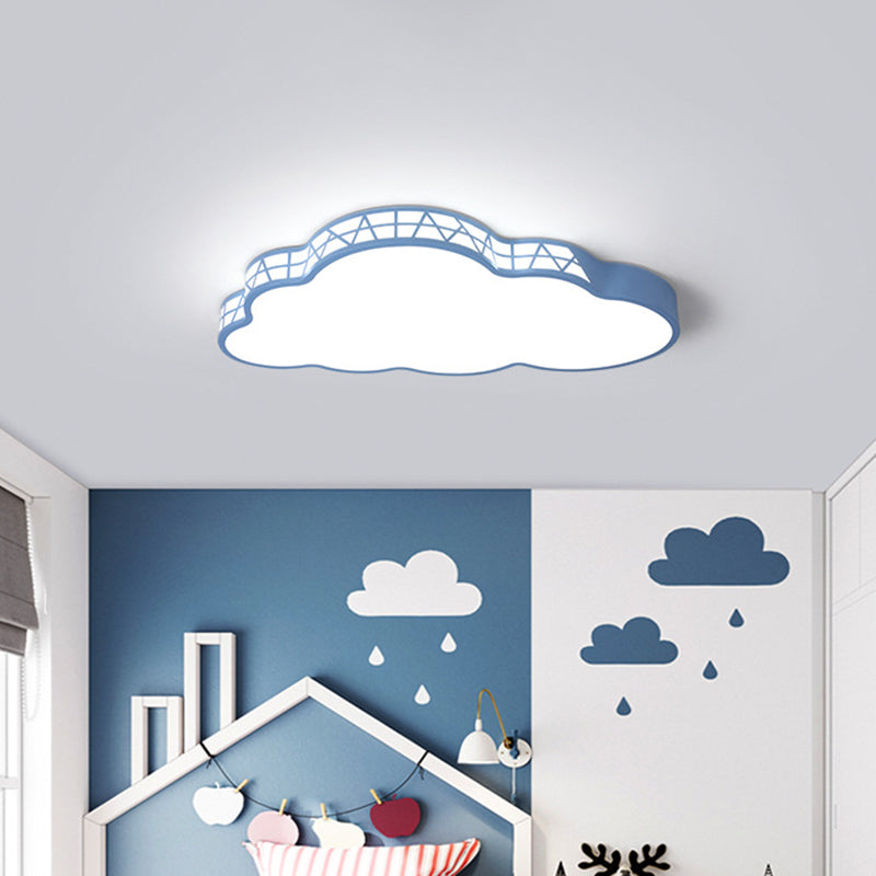 Acrylic Cloud Flush Ceiling Light Creative Led Light Fixture in White/Pink/Blue for Kids Bedroom