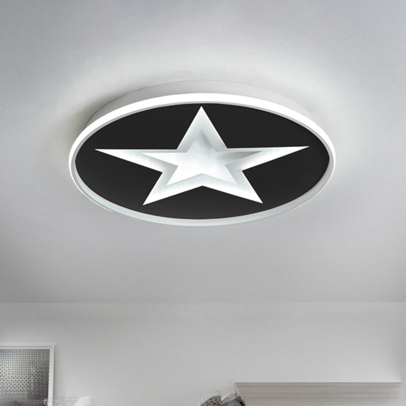 Round Flushmount Lighting with Star Pattern Nordic Acrylic LED Bedroom Flush Mount Fixture in Black, White/Warm Light