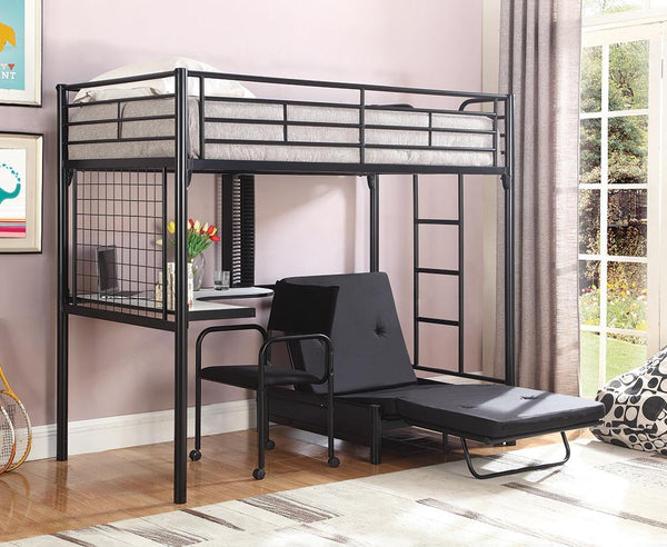 Jenner Workstation Loft Bed  Black  Futon Pad - Bien Home Furniture & Electronics