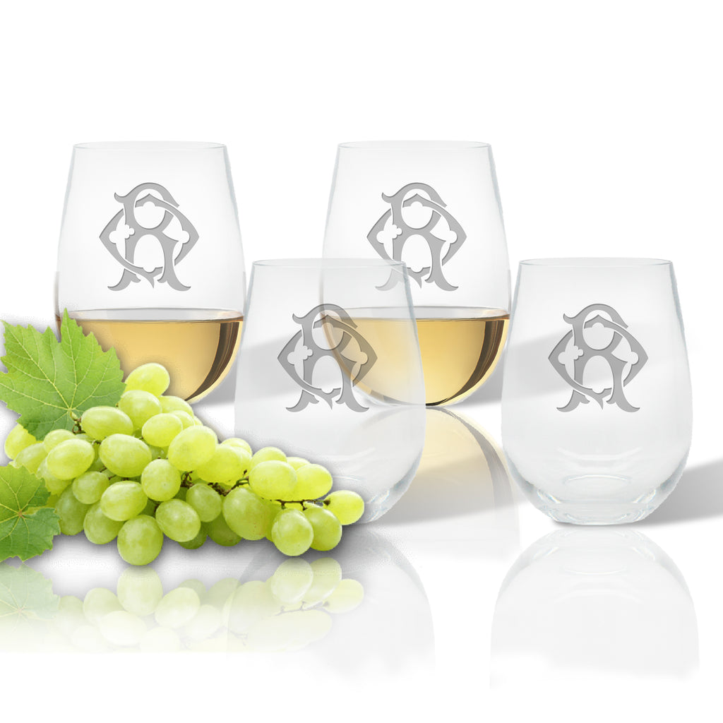 Personalized Monogrammed Stemless Wine Glasses - Set of 4 (m22)