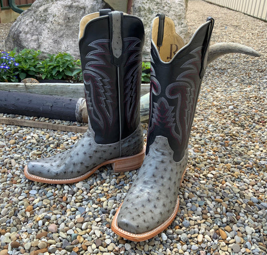 Men's Horse Power Boots, Boots, Full Quill Ostrich, Dark Brown Vamp with  Black Shaft, Navy Blue, Gold & White Stitching - Chick Elms Grand Entry  Western Store and Rodeo Shop