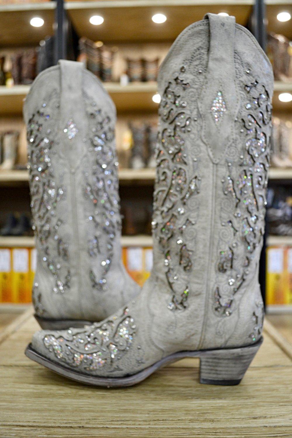 corral women's white glitter inlay western boots