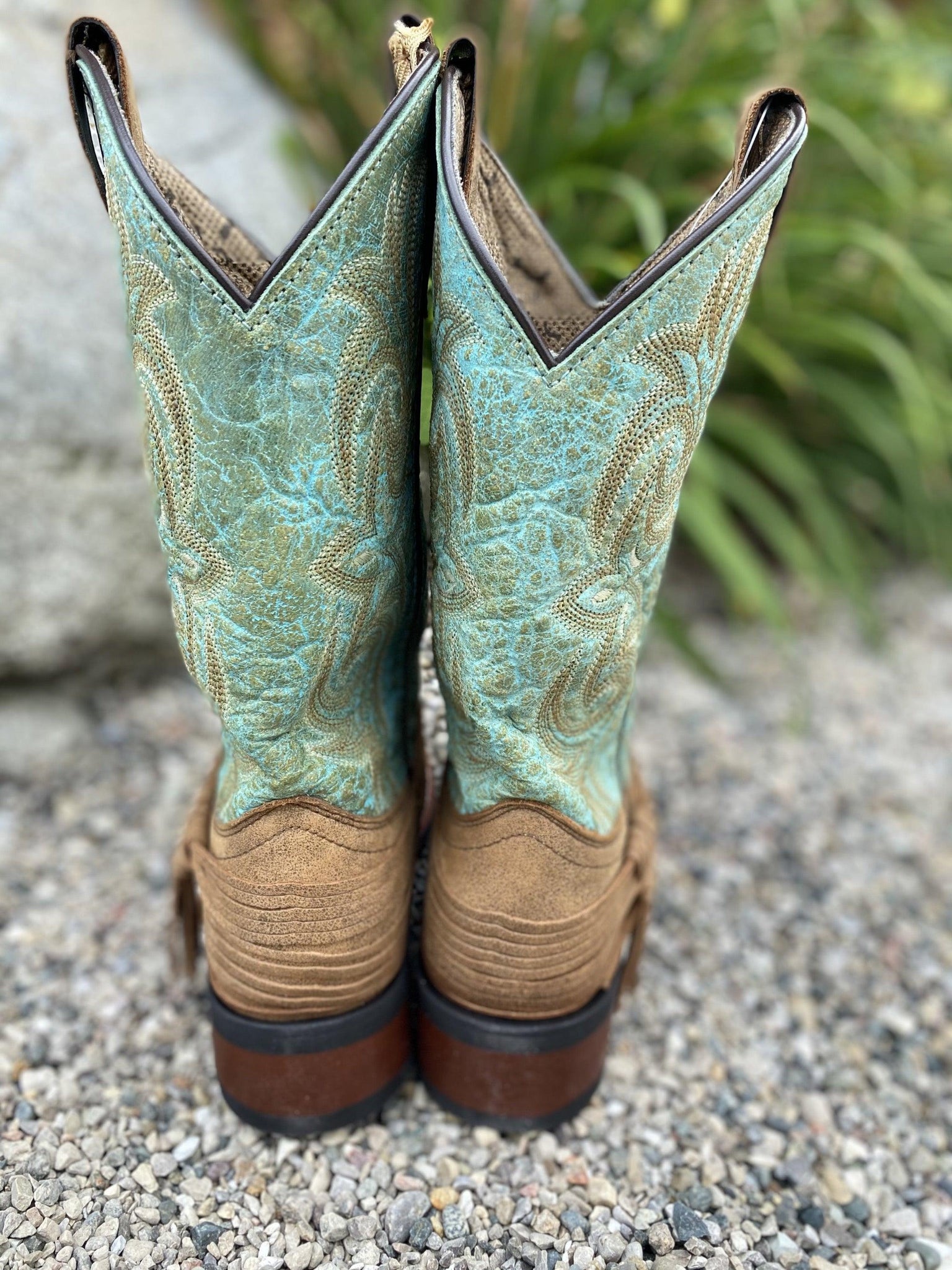 Laredo Women's Sadie Tan & Turquoise Square Toe Leather Western Boots ...