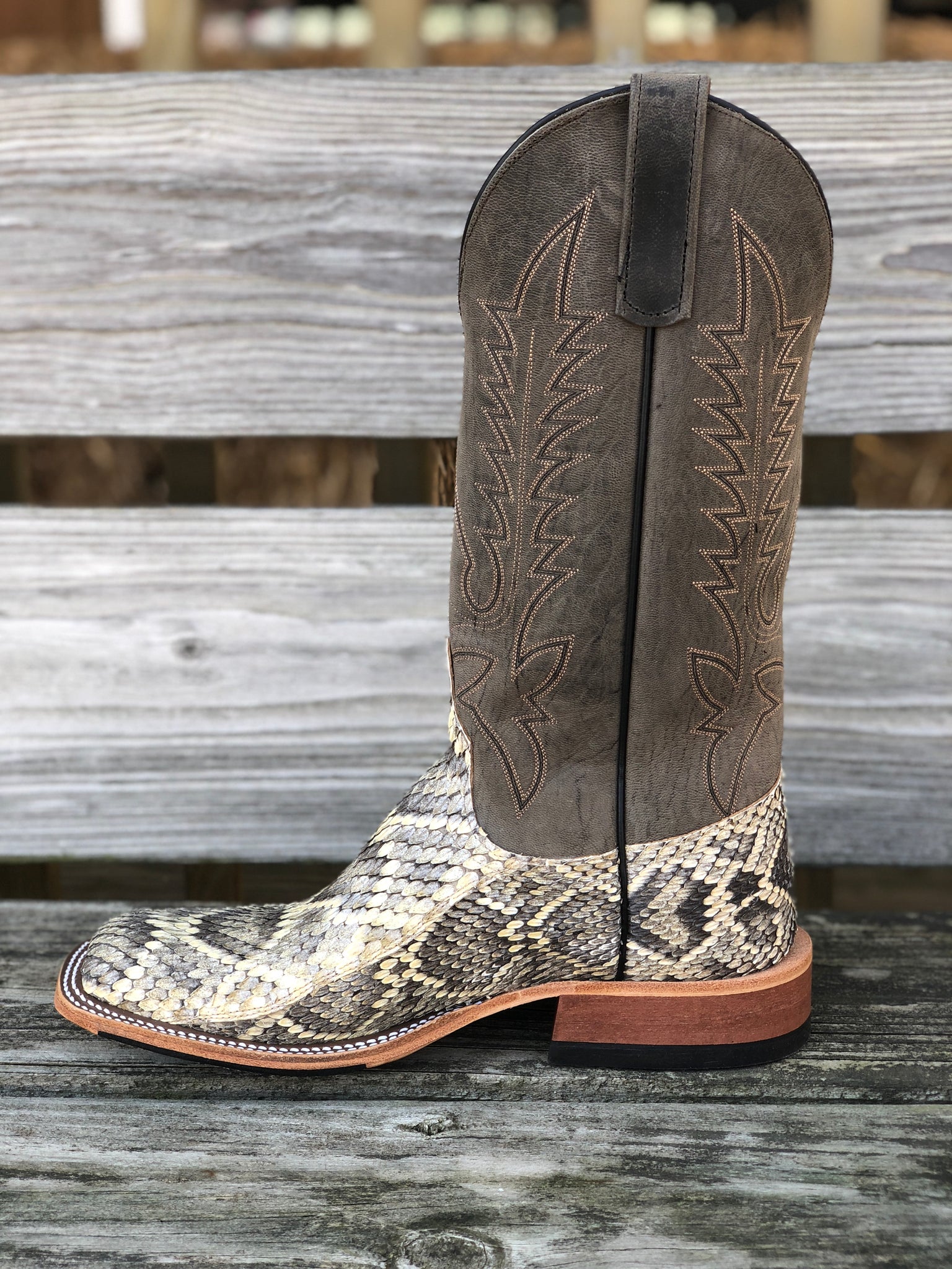 Anderson Bean Men's Genuine Diamondback Rattlesnake Square Toe Western ...