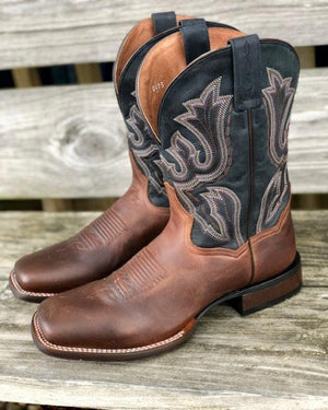 Dark Blue Square Toe Western Boots 