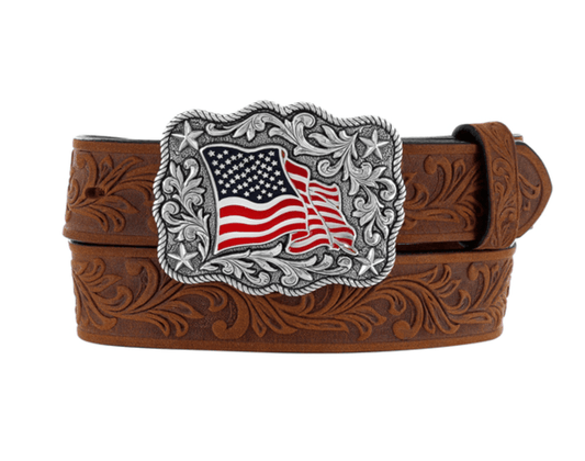 Justin Kid's American Pride Tooled Leather Belt C30219 - Painted Cowgirl Western Store