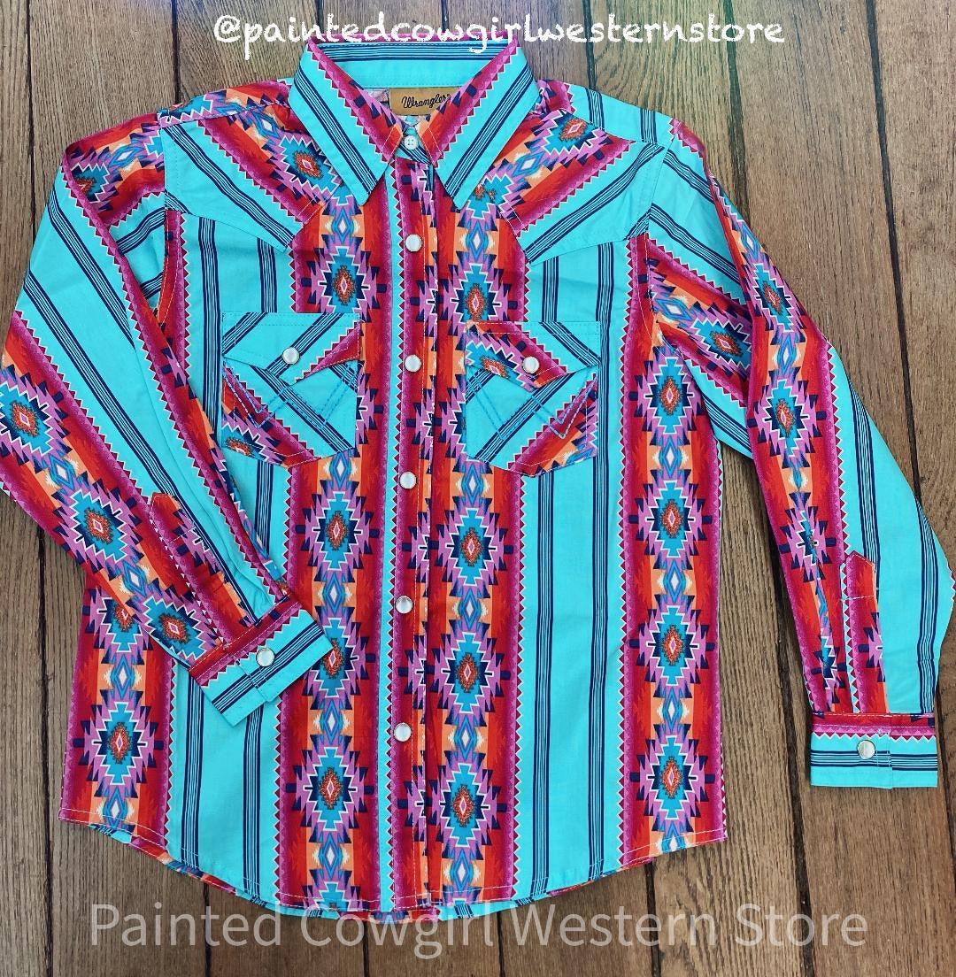 Wrangler Girl's Infant/Toddler Turquoise Aztec Long Sleeve Western Shi –  Painted Cowgirl Western Store